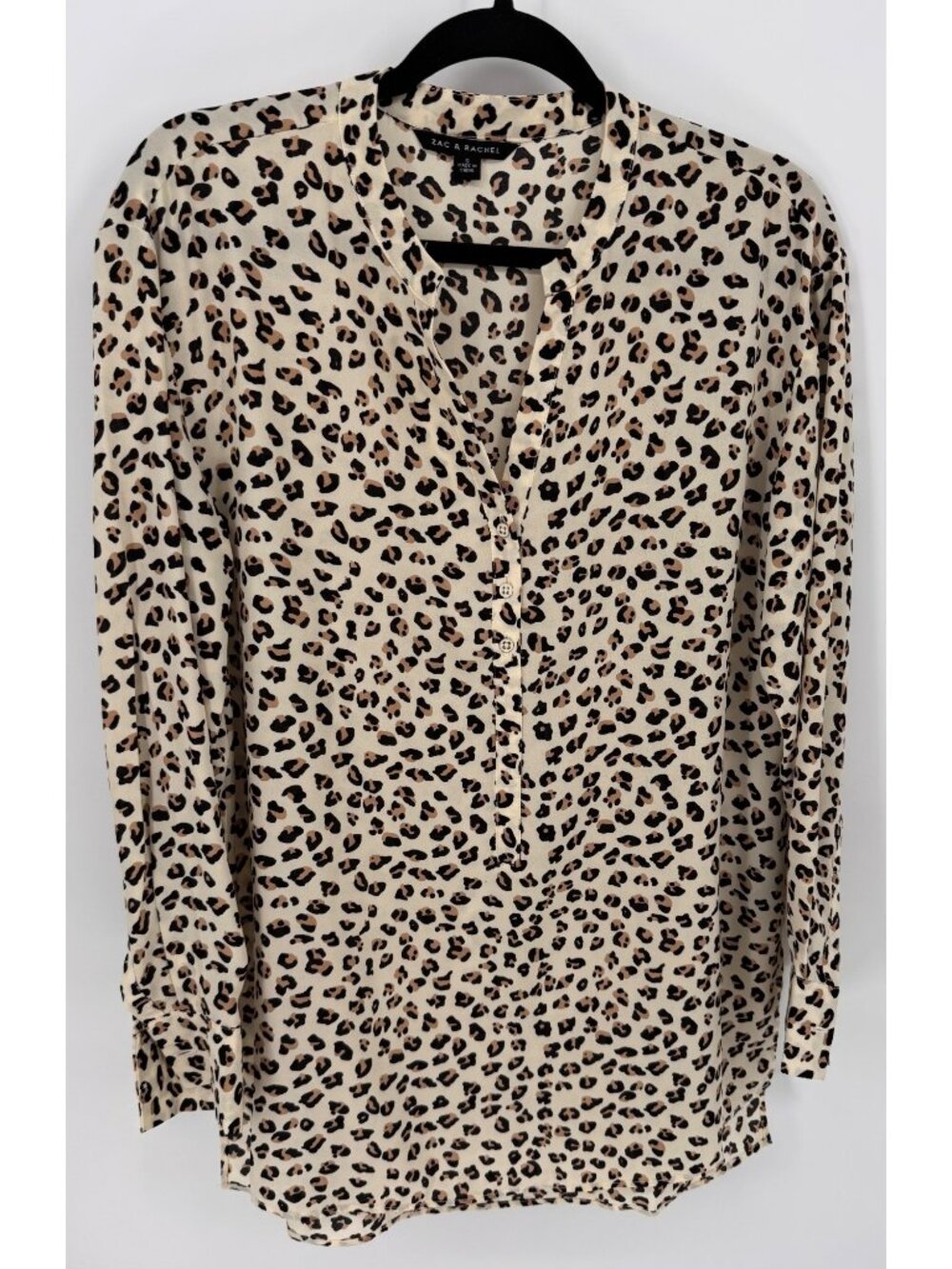 Zac & Rachel Womens Leopard Print Long Sleeve Oversized Sheer Blouse Size Sm